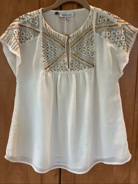 Jennifer Lopez White Blouse with Gold & Silver Beaded Yoke